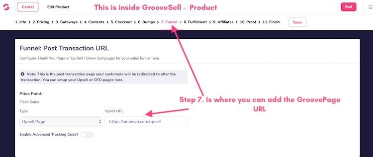 GrooveSell Funnel: Post transaction URL